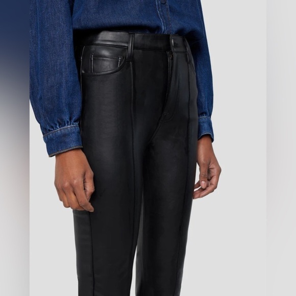 New 7 For All Mankind Faux Leather High Waist Slim Kick Pants Black Sz 31 - Picture 2 of 16